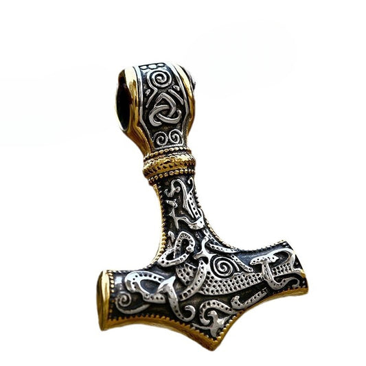 Titanium Steel Viking Rune Pendant with Celtic Knot Design - Retro Black Gold for Men