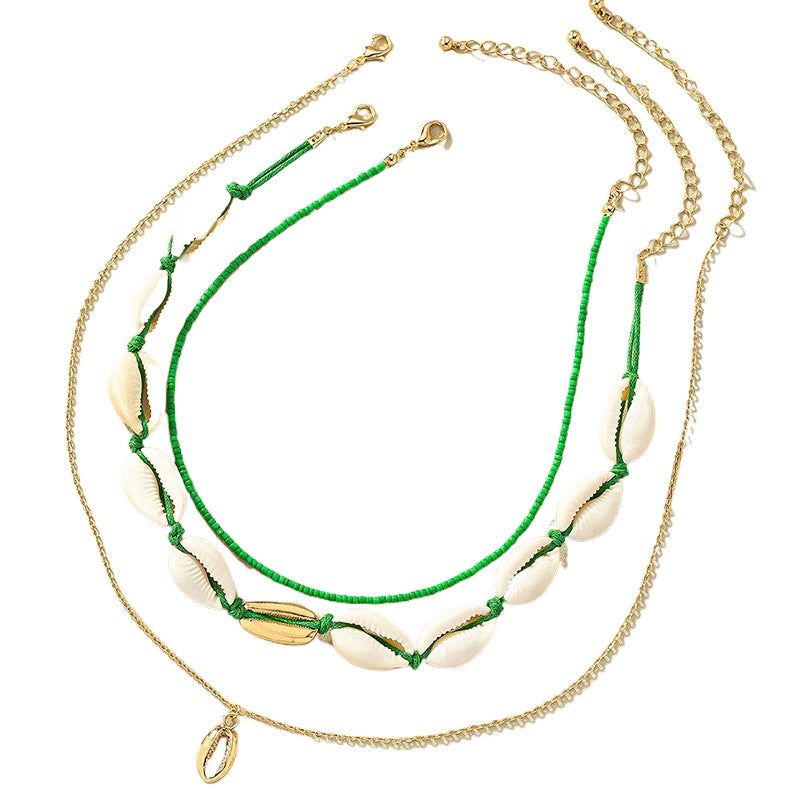 Bohemian Vienna Verve Metal Necklace with Shells and Beads