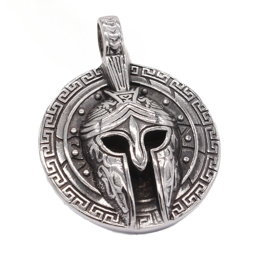 Knight Mask Helmet Round Disk Titanium Steel Pendant for Men