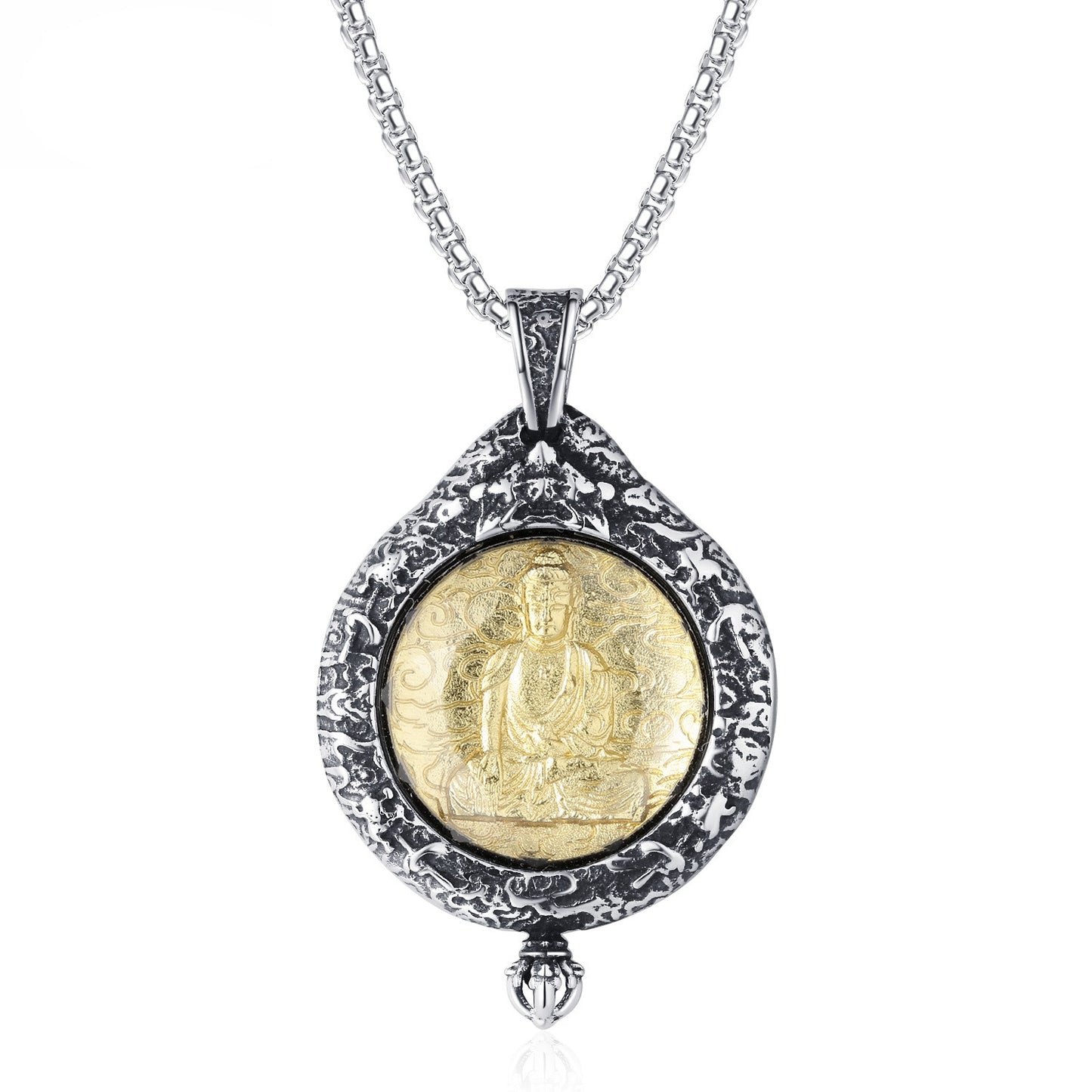 Steel Necklace - Vintage Buddha Pendant
