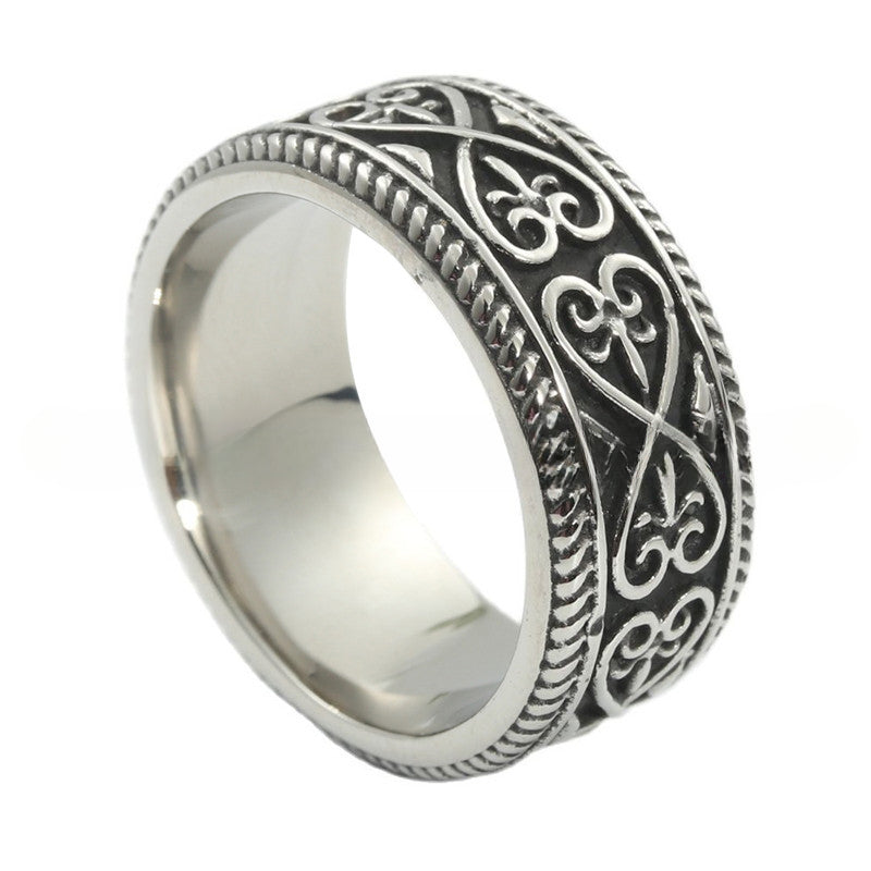 European And American Jewelry Titanium Steel Flower Pattern Ring