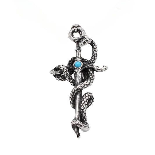Snake Cross Sword Turquoise Titanium Steel Pendant for Men