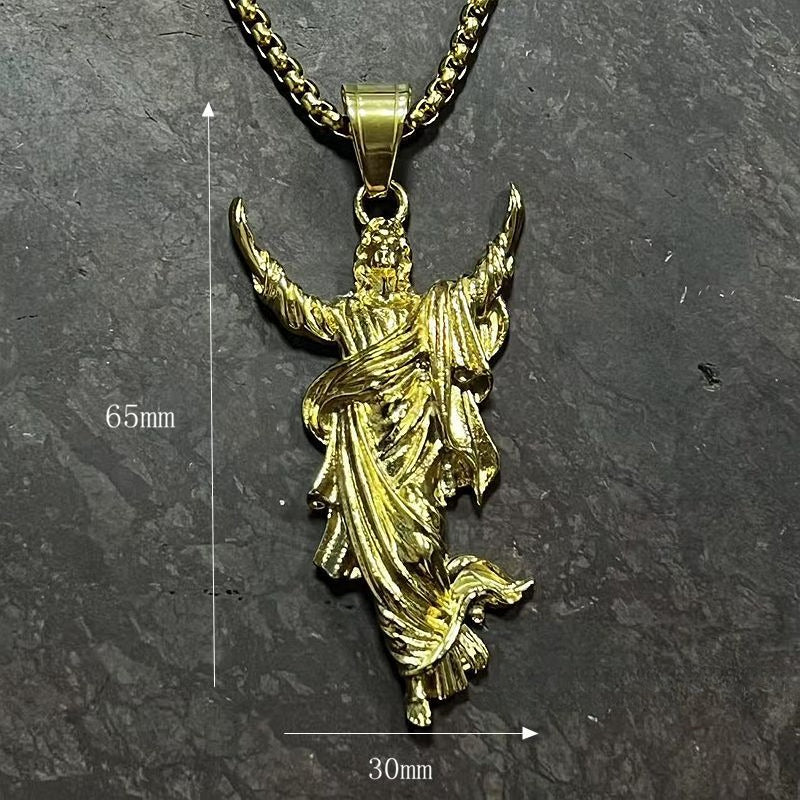 Planderful Everyday Genie Hip Hop Jesus Portrait Pendant Necklace Premium Stainless Steel Gold Plated For Hip Hop Fans