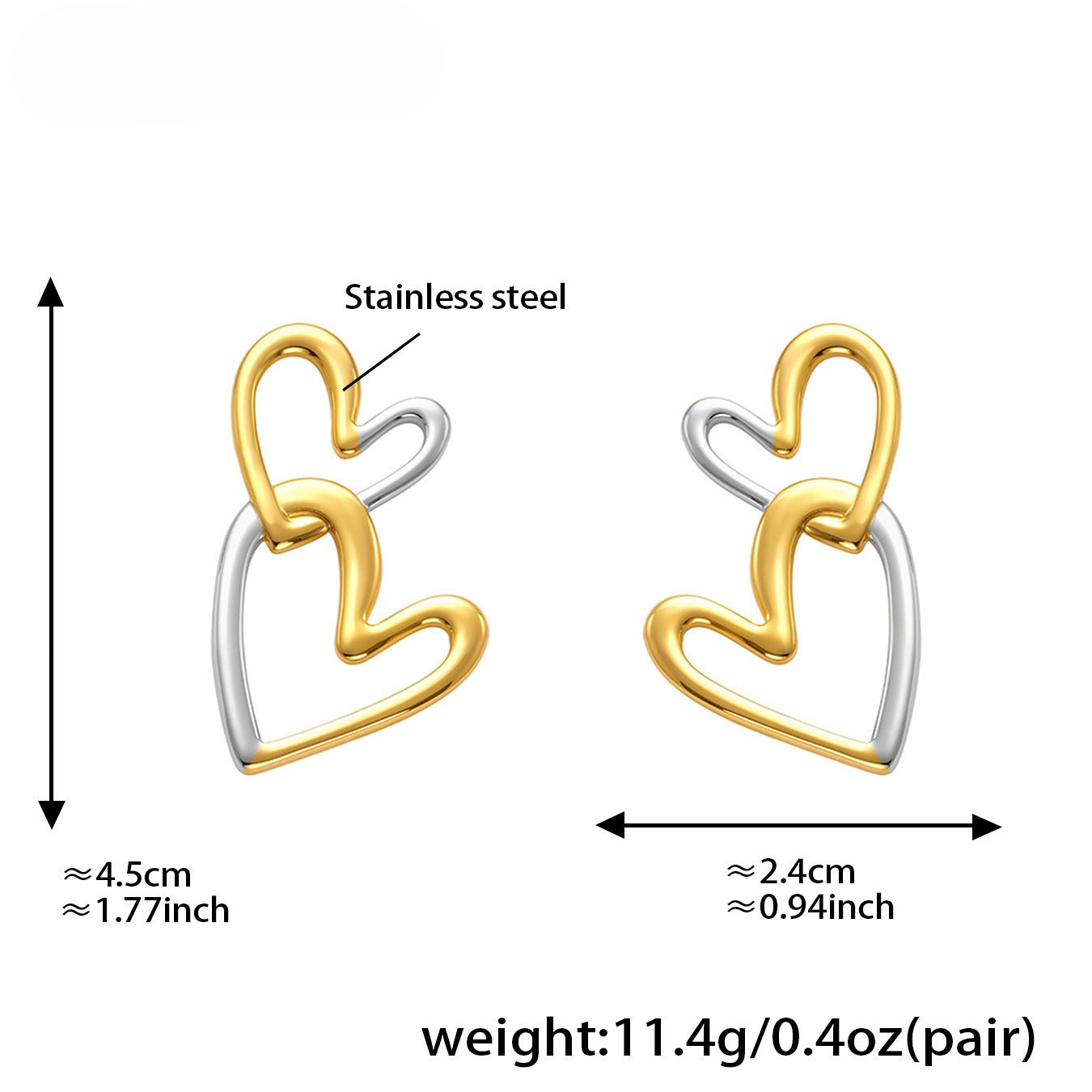 Planderful Double Love Earrings 18K Gold Plated Women