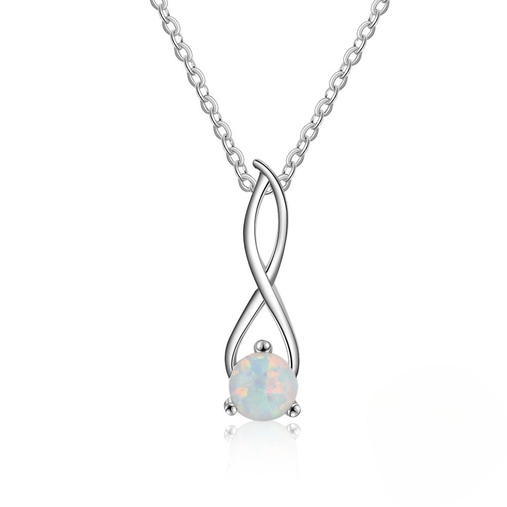 Planderful Jewelry Opal Necklace Sterling Silver 8 Shape Pendant Elegant Everyday Luxury