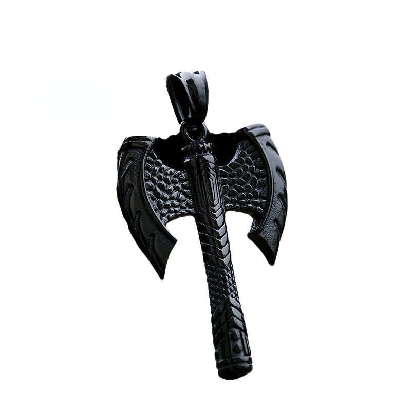 Norse-inspired Titanium Steel Double Axe Pendant for Men - Retro Black Stainless Steel Jewelry