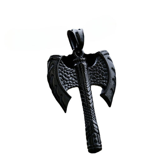 Norse-inspired Titanium Steel Double Axe Pendant for Men - Retro Black Stainless Steel Jewelry