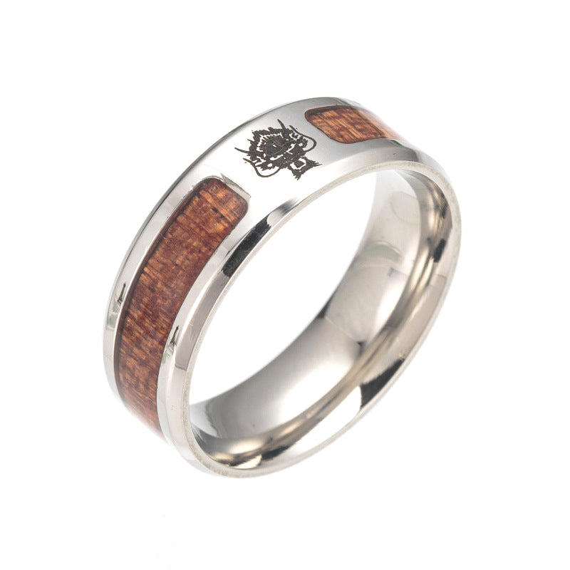 Explosive Wood Ring Wholesale Collection - Men's Steel Ring with Half Circle Design