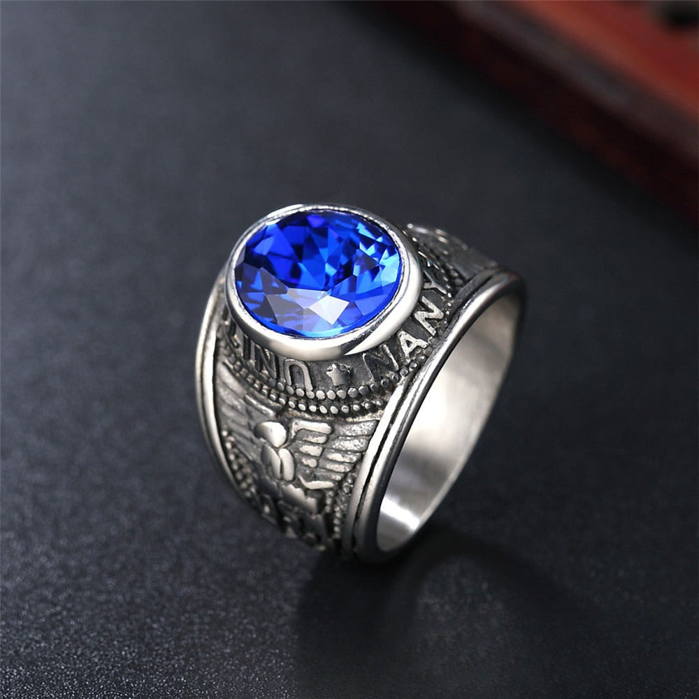 Planderful Mens Military Ring Zircon Titanium Steel Retro Punk For Men Unisex Design