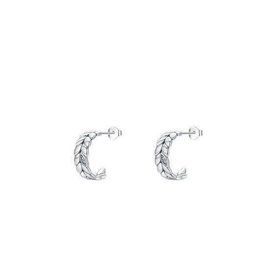 Retro Simple Leaf Stud Earrings - Sterling Silver Women's Jewelry