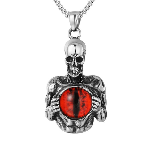 Halloween Skeleton Devil Eye Titanium Steel Necklace for Men