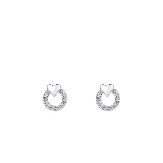 S925 Sterling Silver Heart-shaped Earrings with Zircon Detail