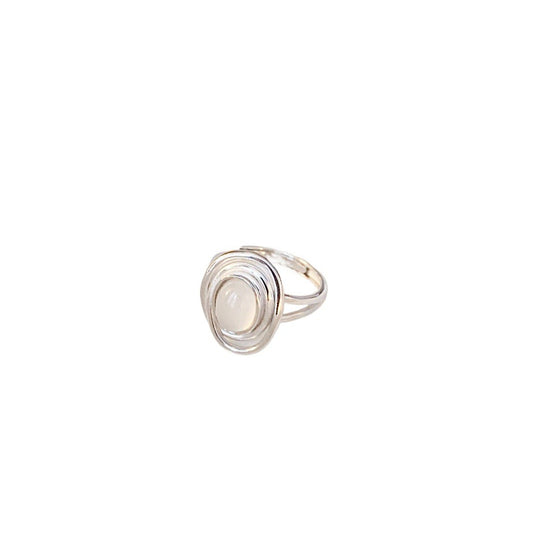 S925 Sterling Silver Natural Chalcedony Ring — Adjustable