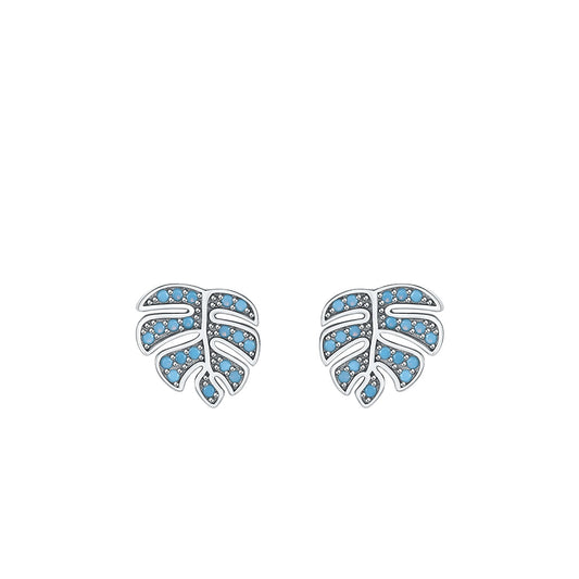 Elegant S925 Sterling Silver Turquoise Leaf Earrings