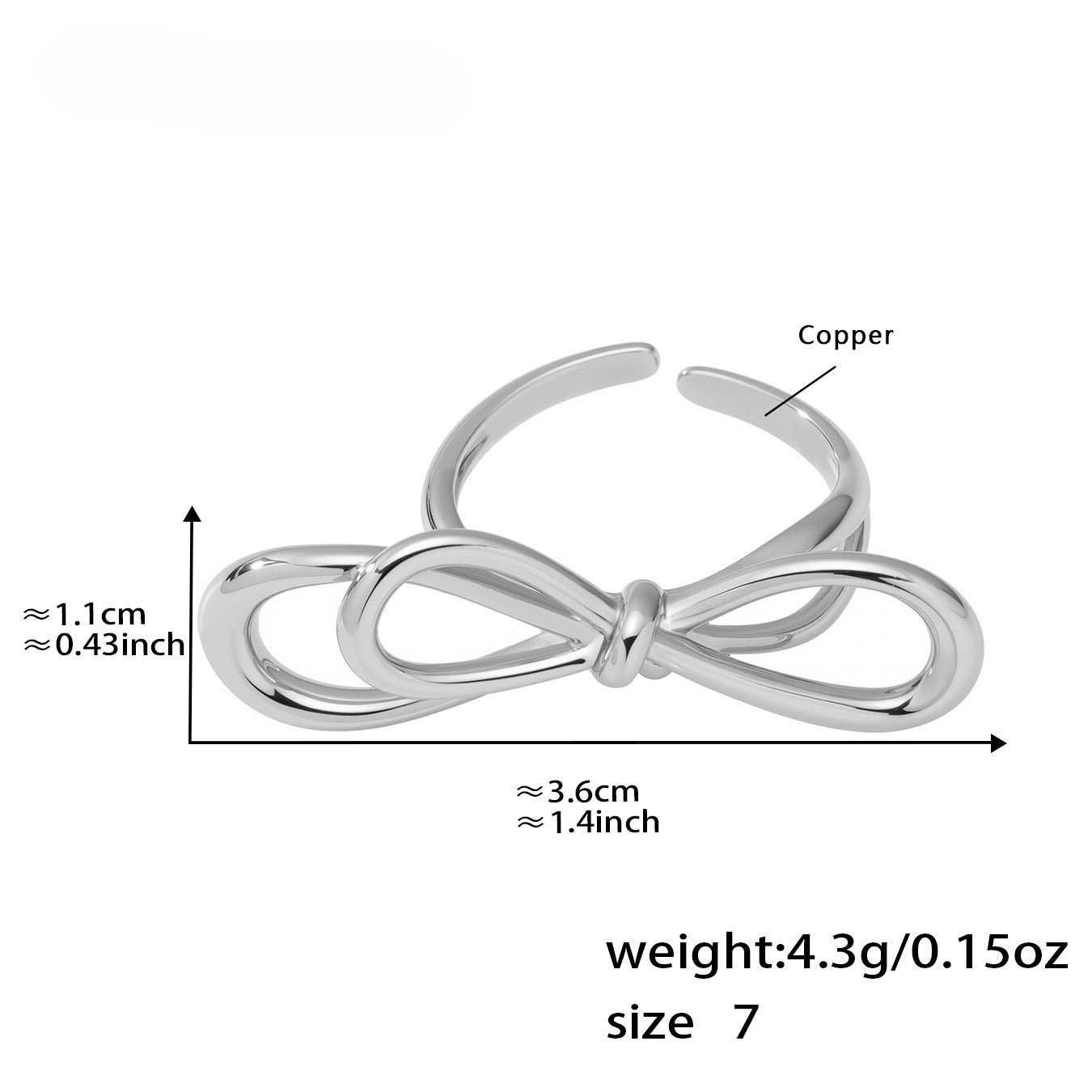 Planderful Bow Open Ring For Women Plated 18K Gold Copper