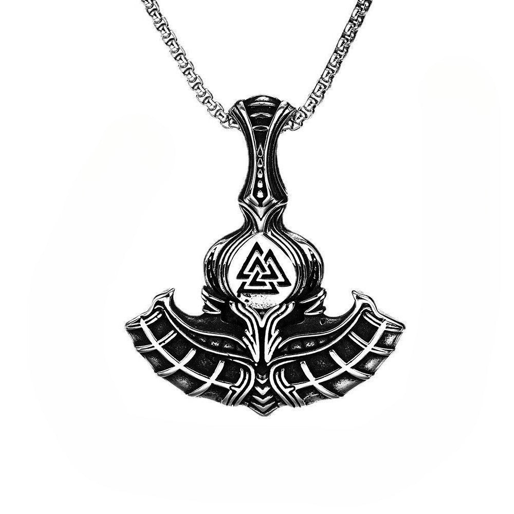 Planderful Triangular Dragon Viking Rune Axe Pendant For Men Bold Stainless Steel Necklace Norse Heritage
