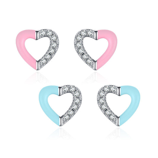 Sweet and Fashionable S925 Sterling Silver Heart-shaped Earrings
