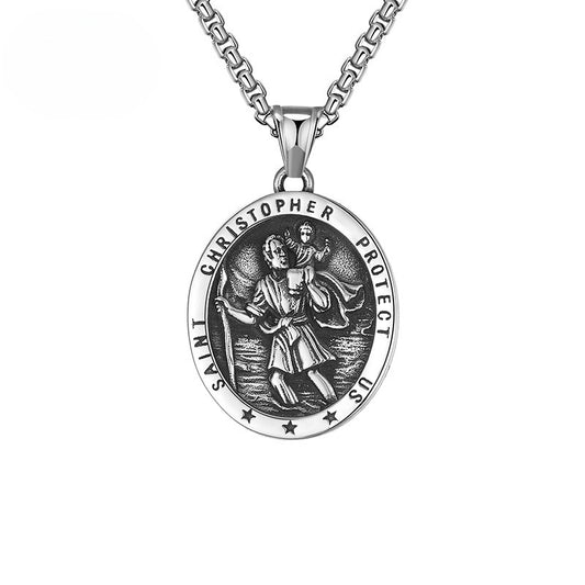 Stainless Steel Necklace - Elegant St. Christopher Pendant