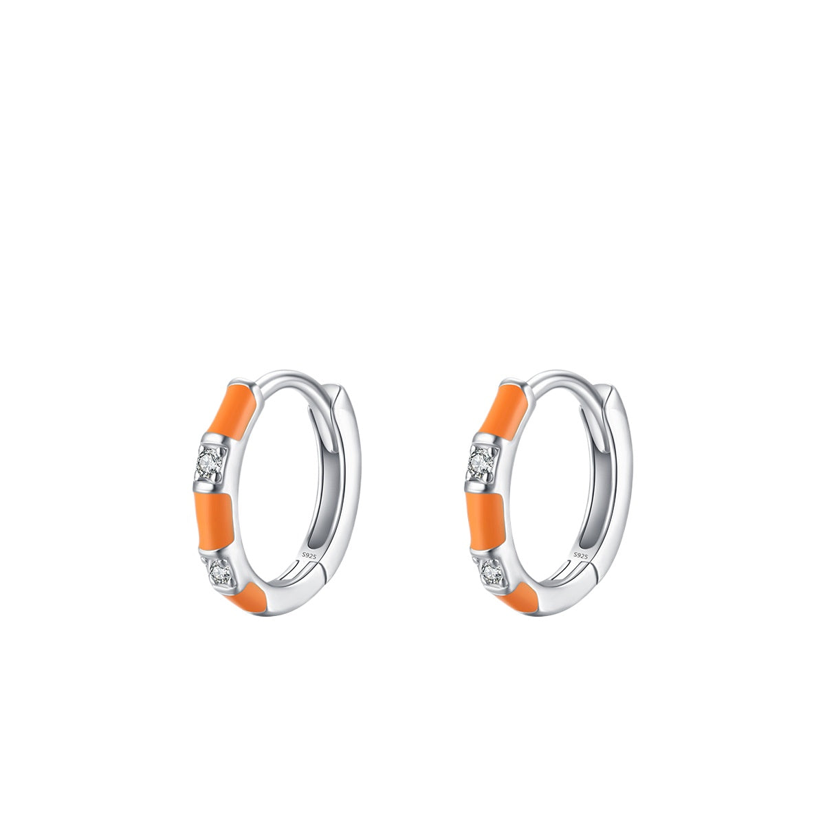 925 Sterling Silver Enamel Zircon Hoop Earrings