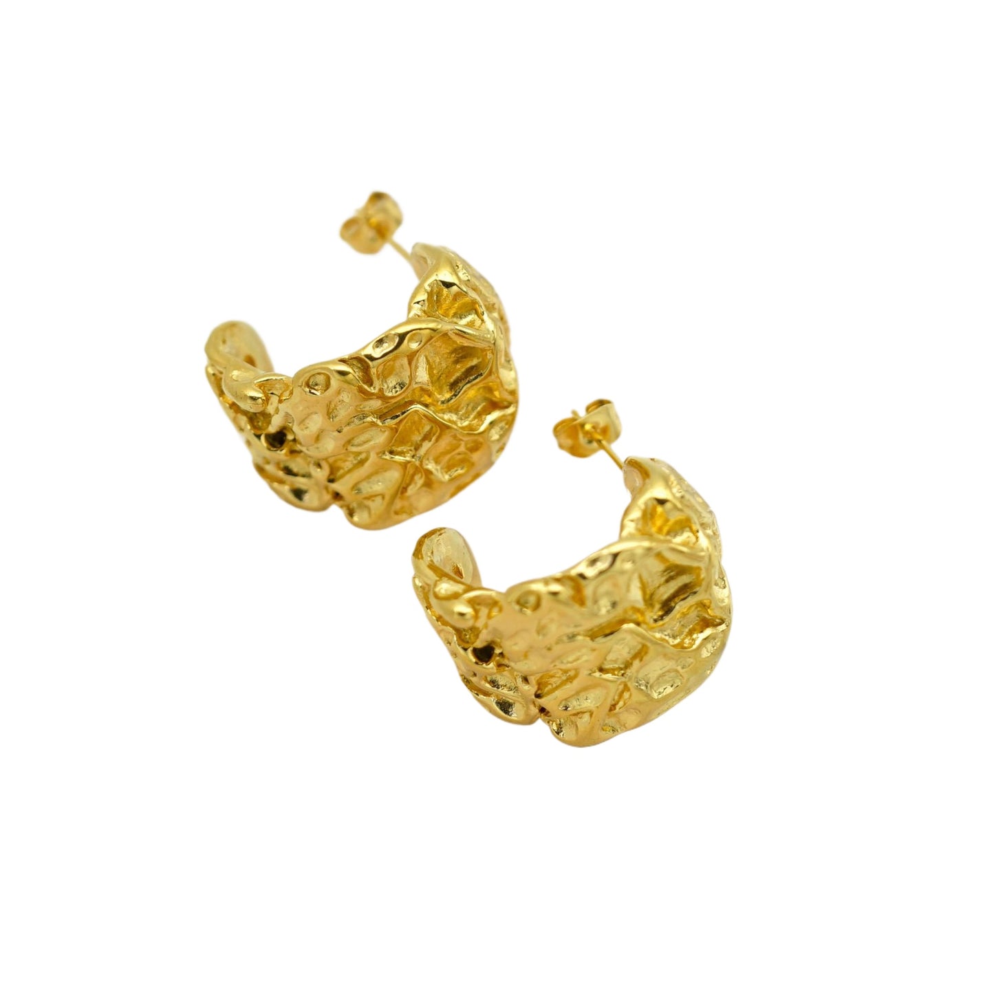 Planderful Stainless Steel Earrings With Irregular Pleated Texture Gold Plated Luxury Statement For Bold Women