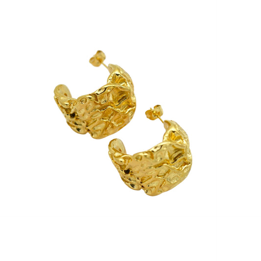 Planderful Stainless Steel Earrings With Irregular Pleated Texture Gold Plated Luxury Statement For Bold Women