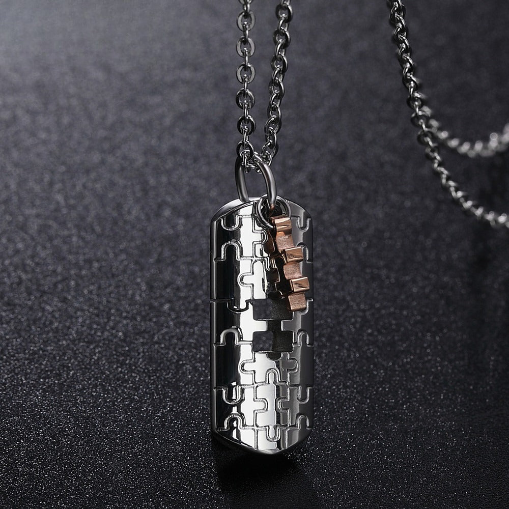 Planderful Titanium Steel Couple Necklace Puzzle Pendant For Unisex Jewelry With Protection Statement