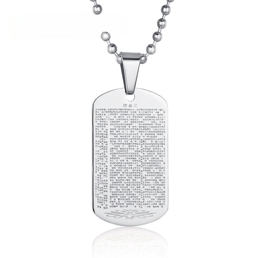 Chinese Wind Shurangama Mantra Stainless Steel Pendant Necklace for Men