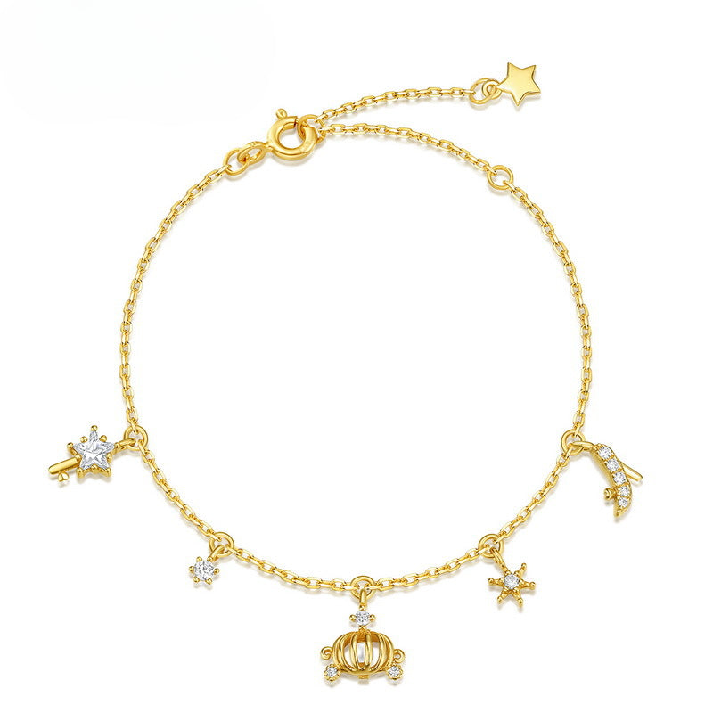 Fairy Tale Princess Pumpkin Carriage Zircon Pearl Sterling Silver Bracelet