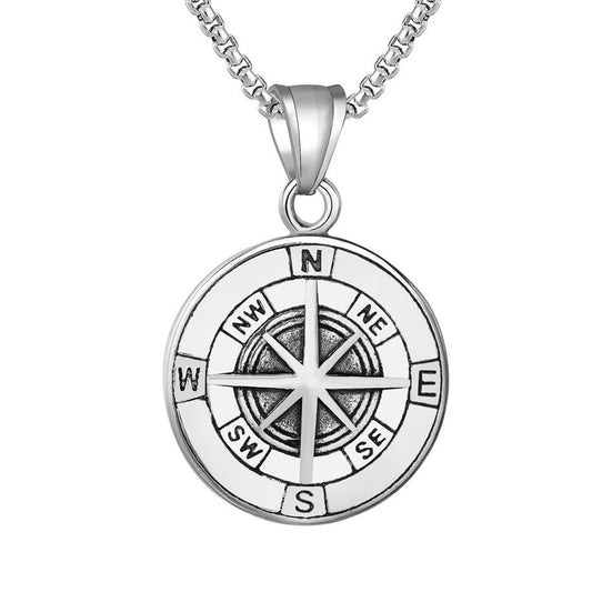 Compass Titanium Steel Necklace for Men