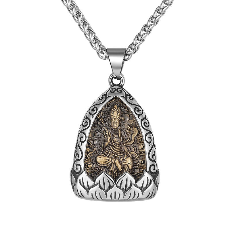 Steel Necklace – Vintage Buddha Pendant for Boyfriend