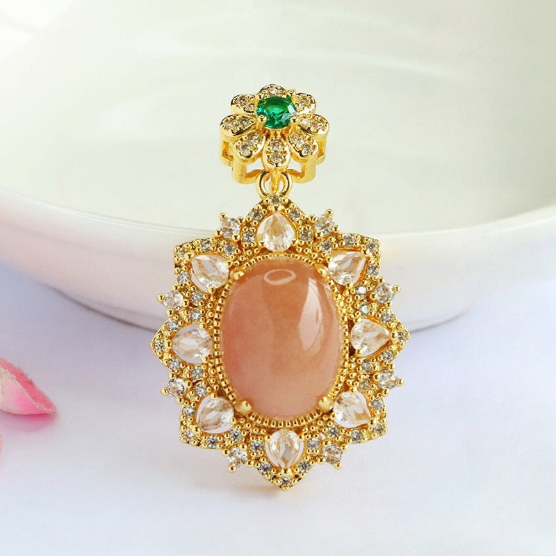 Orange Moonstone Floral Bail Pendant — No Chain