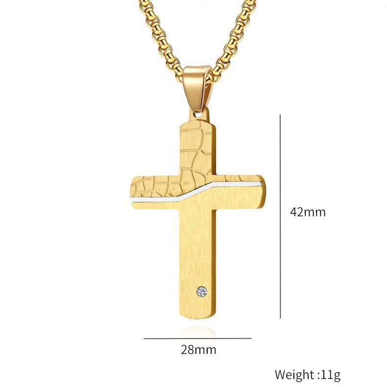 Planderful Cross Pendant Necklace For Men Stainless Steel Durable Retro Hip Hop Jewelry Gift