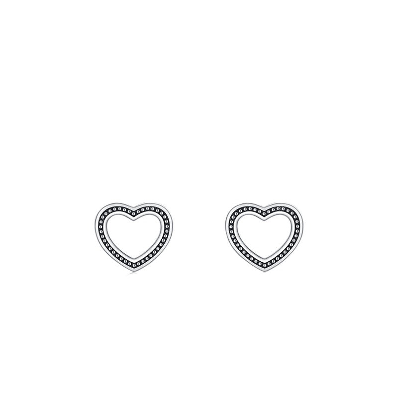 Heart Shaped Sterling Silver Earrings with Retro Design