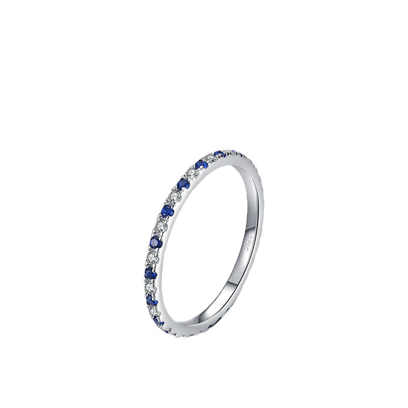 Simple Sterling Silver Micro-Inlay Ring with Zircon Gemstones