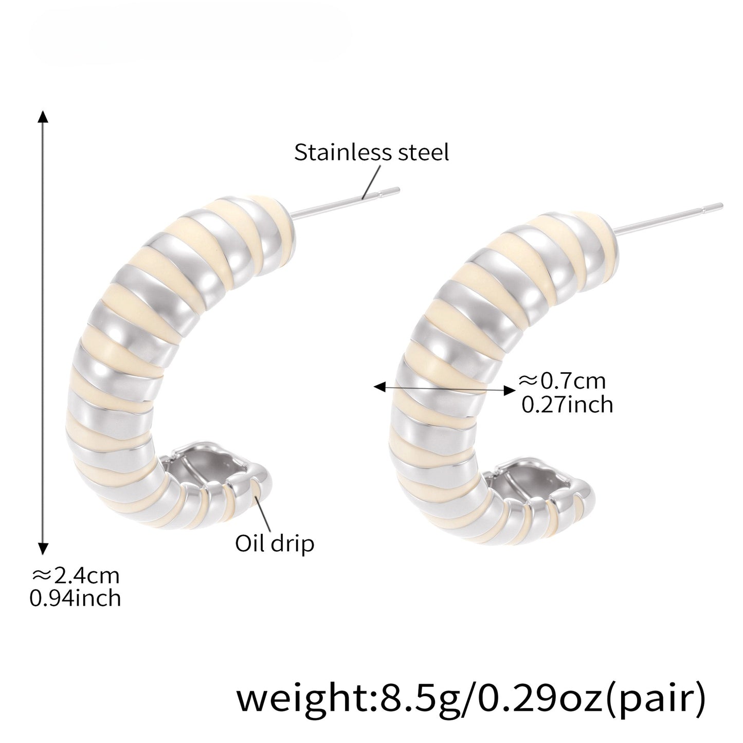 Planderful Inlaid Bead C Shape Wave Earrings Gold For Women