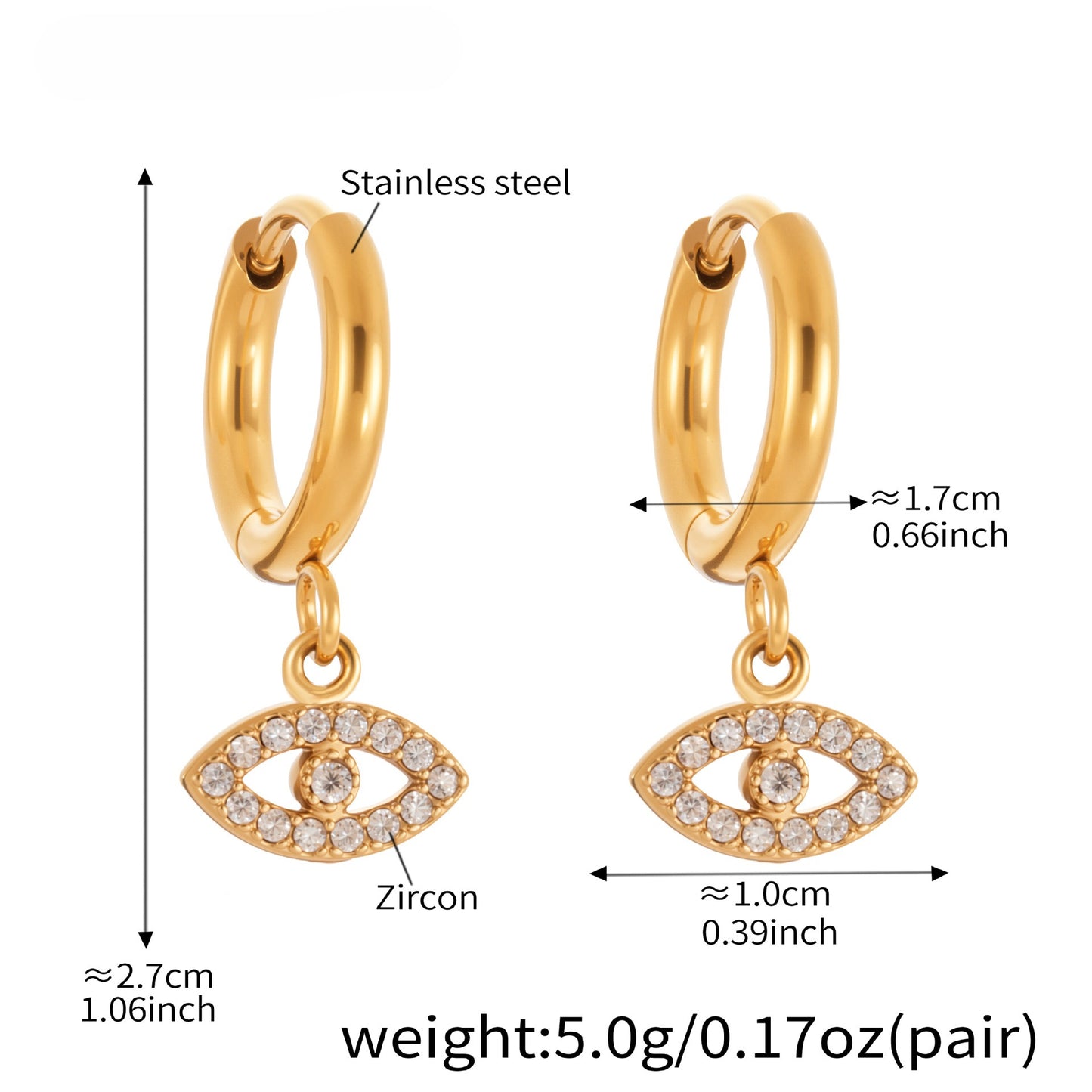 Planderful Devil Eye Earrings 18K Gold Plated Zircon Daywear