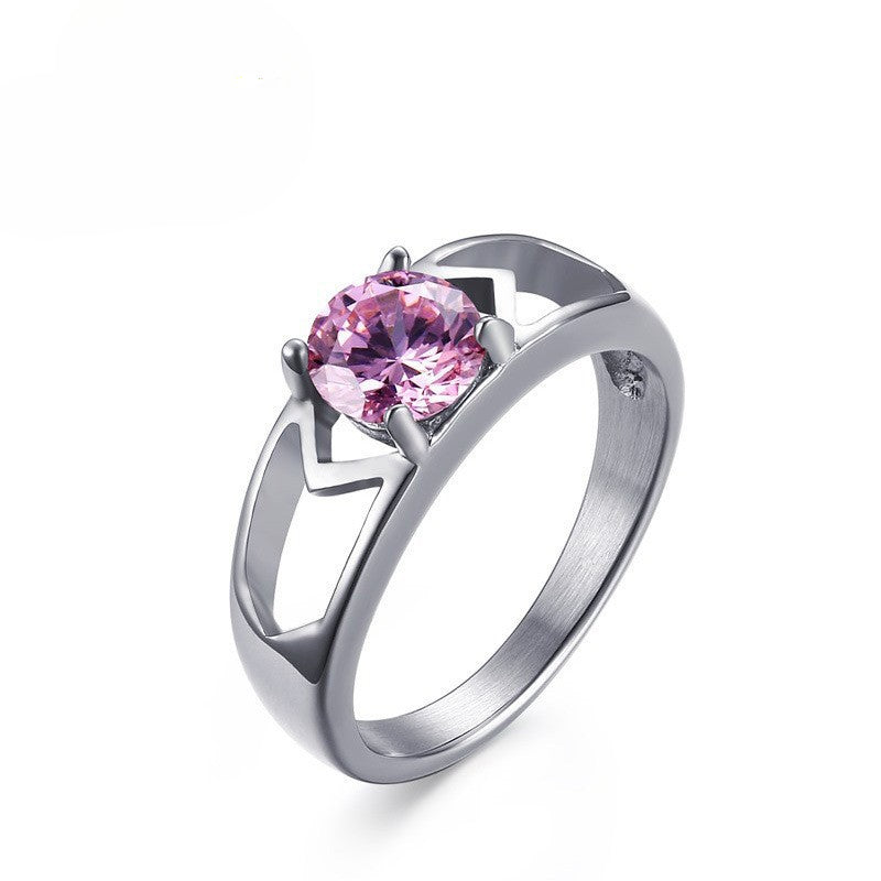 Popular Jewelry Titanium Steel Pink Zircon Ring Women