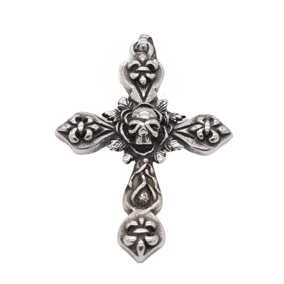 Halloween Skull Childern Flower Latin Cross Titanium Steel Pendant for Men
