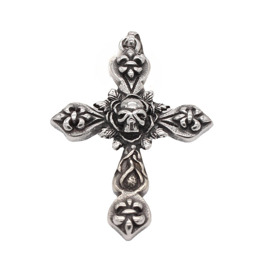 Halloween Skull Childern Flower Latin Cross Titanium Steel Pendant for Men