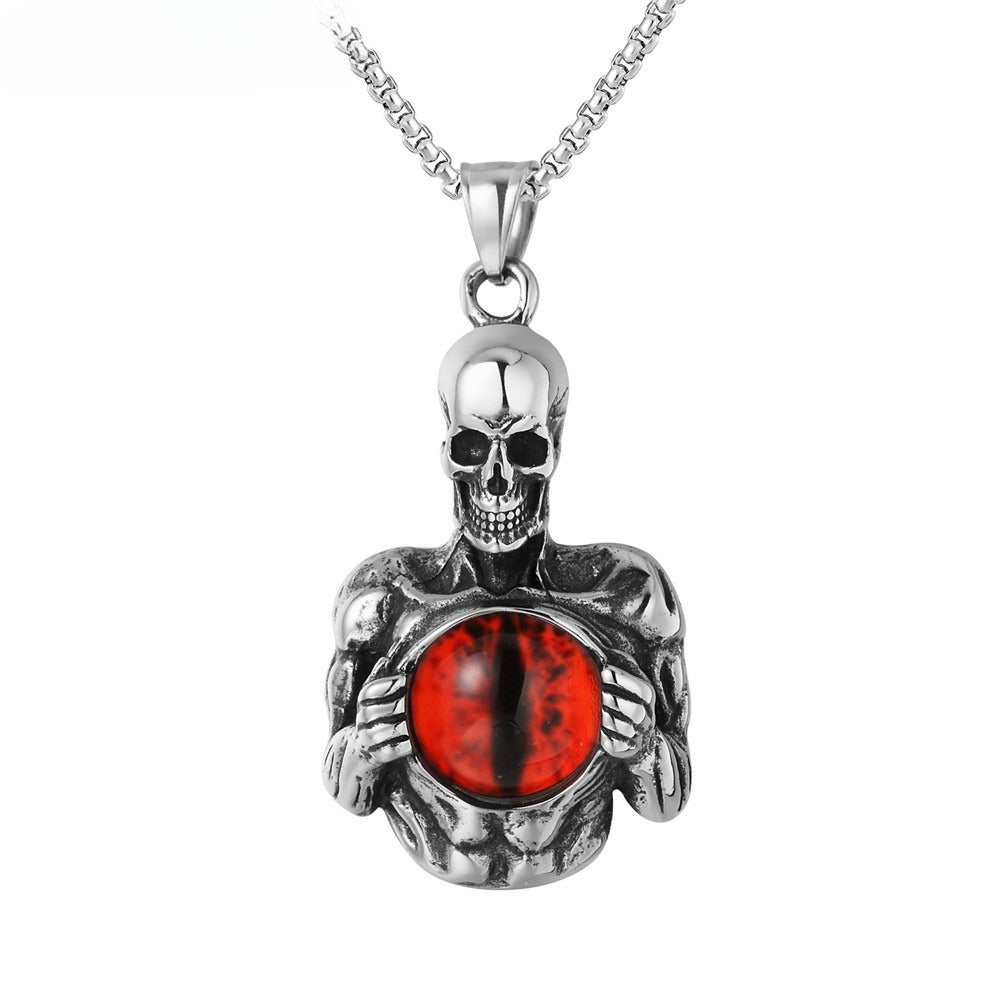 Gemstone Skull Titanium Steel Pendant Necklace
