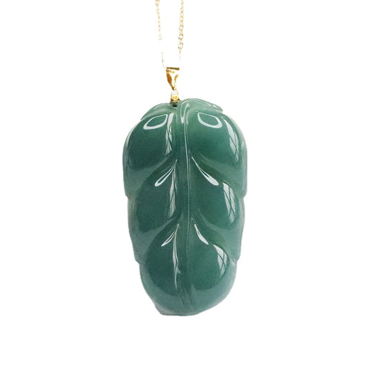 Jade Leaf Pendant Necklace with Sterling Silver Chain