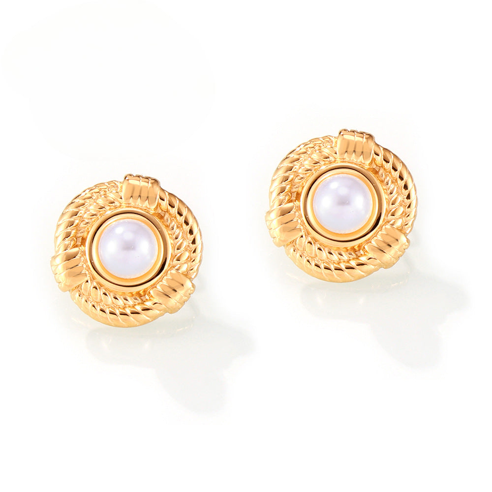 GeoTwist Gold-Plated Steel Stud Earrings with Brand Bead Inlay