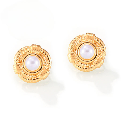GeoTwist Gold-Plated Steel Stud Earrings with Brand Bead Inlay