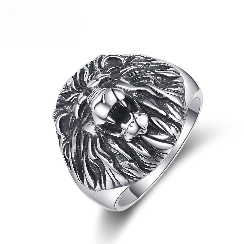 Steel Ring – Statement Lion King Carved Mens Ring