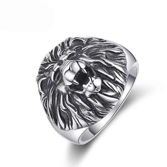 Steel Ring – Statement Lion King Carved Mens Ring