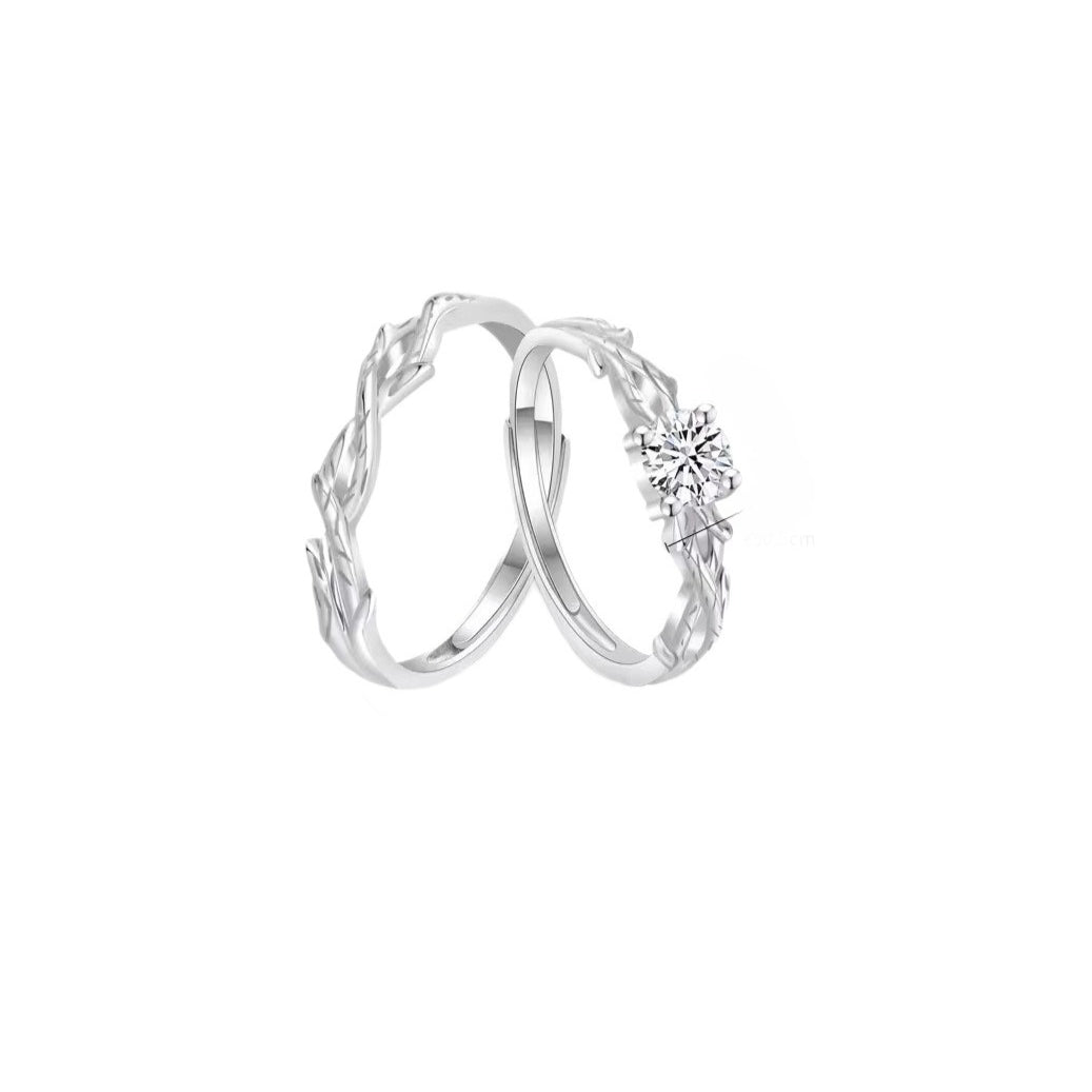Planderful Sterling Silver Weave Couple Ring Girlfriend