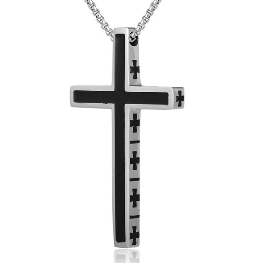 Stylish Black Latin Cross Titanium Steel Necklace for Men