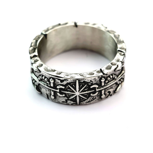 Anchor Ring Vintage Stainless Steel For Men Unisex Octagram Old Sun Pirate Planderful
