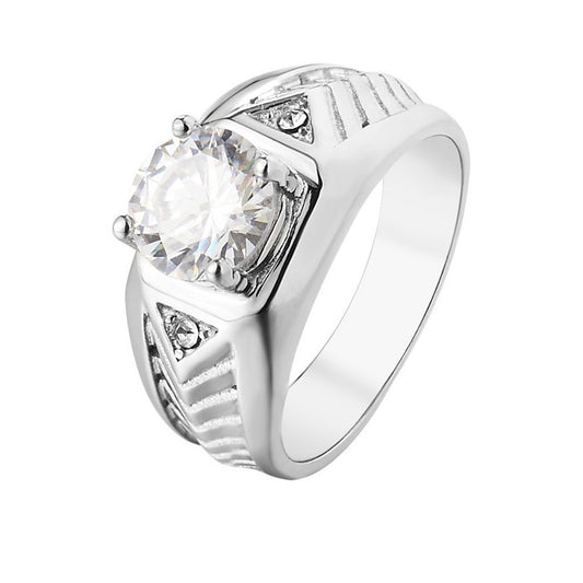 Stylish and Simple Men's Titanium Steel Wedding Ring with Zircon