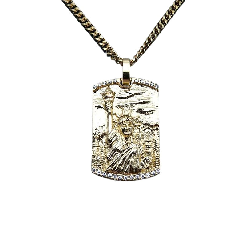 Planderful Statue of Liberty Pendant Necklace Titanium Steel Gold Plated Zircon for Hip Hop Fans Europe US